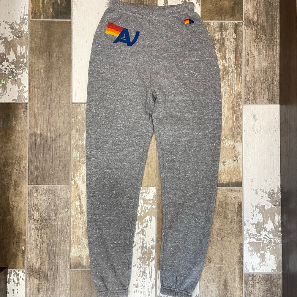 Aviator nation rainbow logo, high-rise, sweatpants, Heather, gray size small